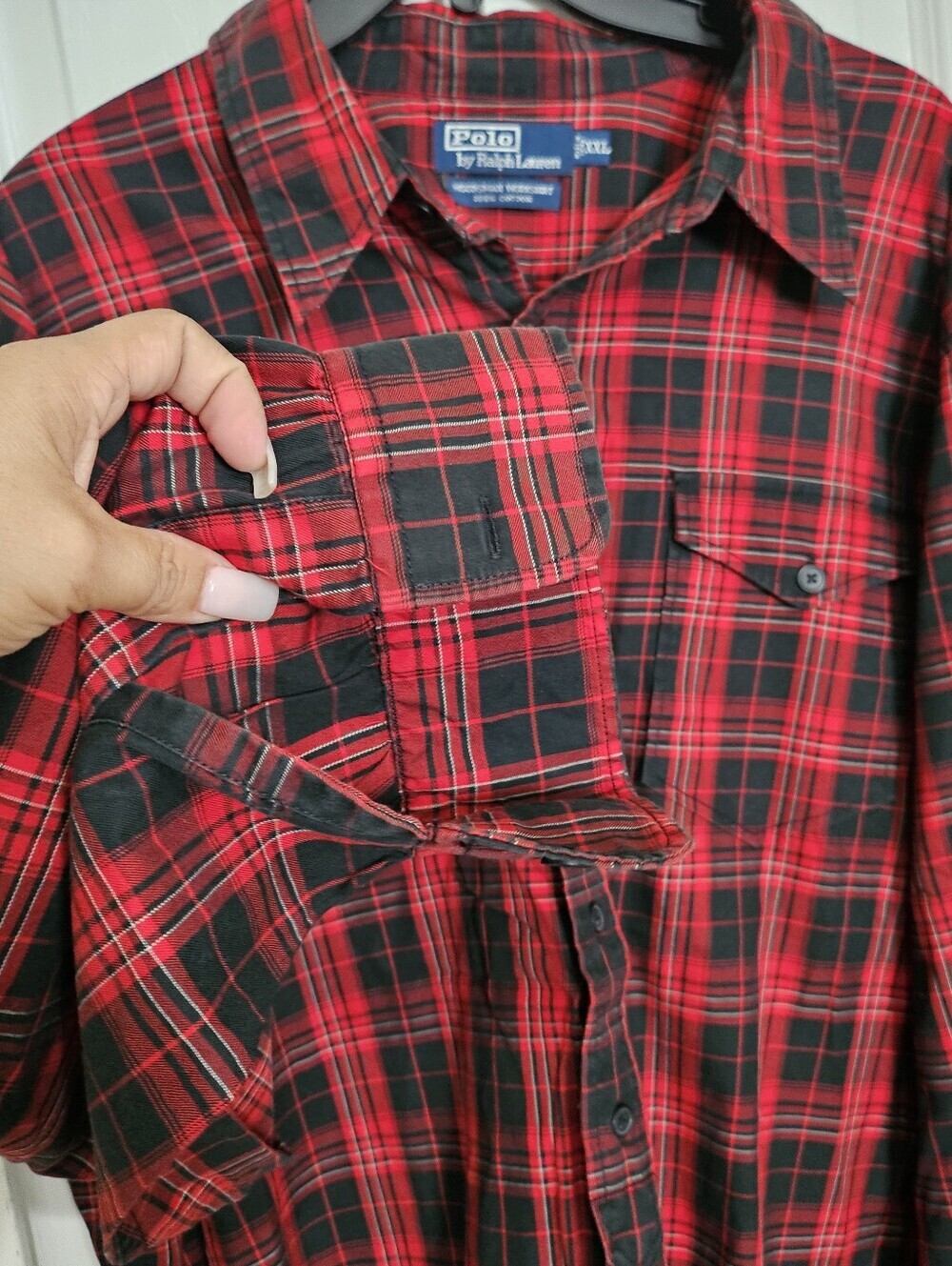 Polo Ralph Lauren Woodsman Workshirt Plaid Flannel Shirt Red Black XXL Cotton. - Picture 4 of 9
